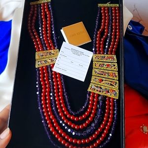 Heidi Daus Multistrand Carnelian and Swarovski Crystal Art Deco Station Necklace